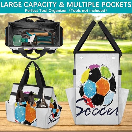 Miniatura 4 de Bolsa de herramientas de jardín de fútbol de acuarela para mujeres y hombres, bolsas de almacenamiento de herramientas de jardinería con 10