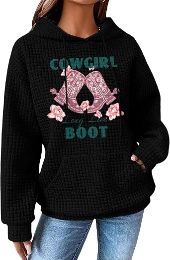 Womens Fashion Vintage Daily Casual Hoodie Fall Clothes Outfits Waffle Knit Hoodies Drawstring Pullover Sweatshirts