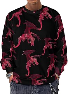 Red Dragon Men's Crewneck Sweatshirt Long Sleeve Casual Pullover Sweater T-shirt Lightweight Tops