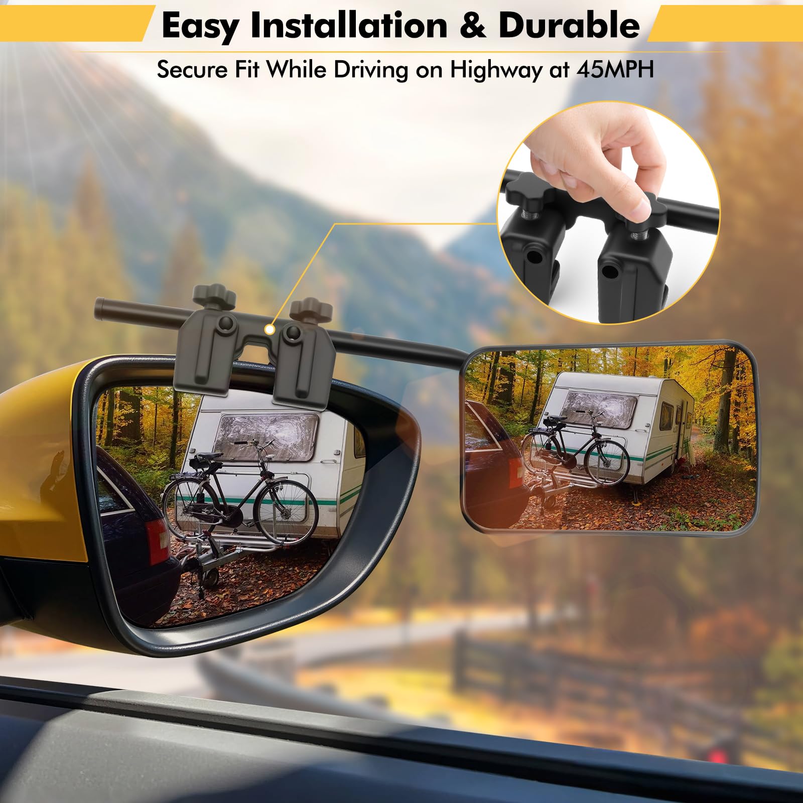 KAOLALI Espejos Caravana, 2 Piezas Coche Retrovisores, Espejos Exteriores Retrovisores de Caravana, Caravana Coche para Remolque Furgoneta Camion Tractor Universal - 4