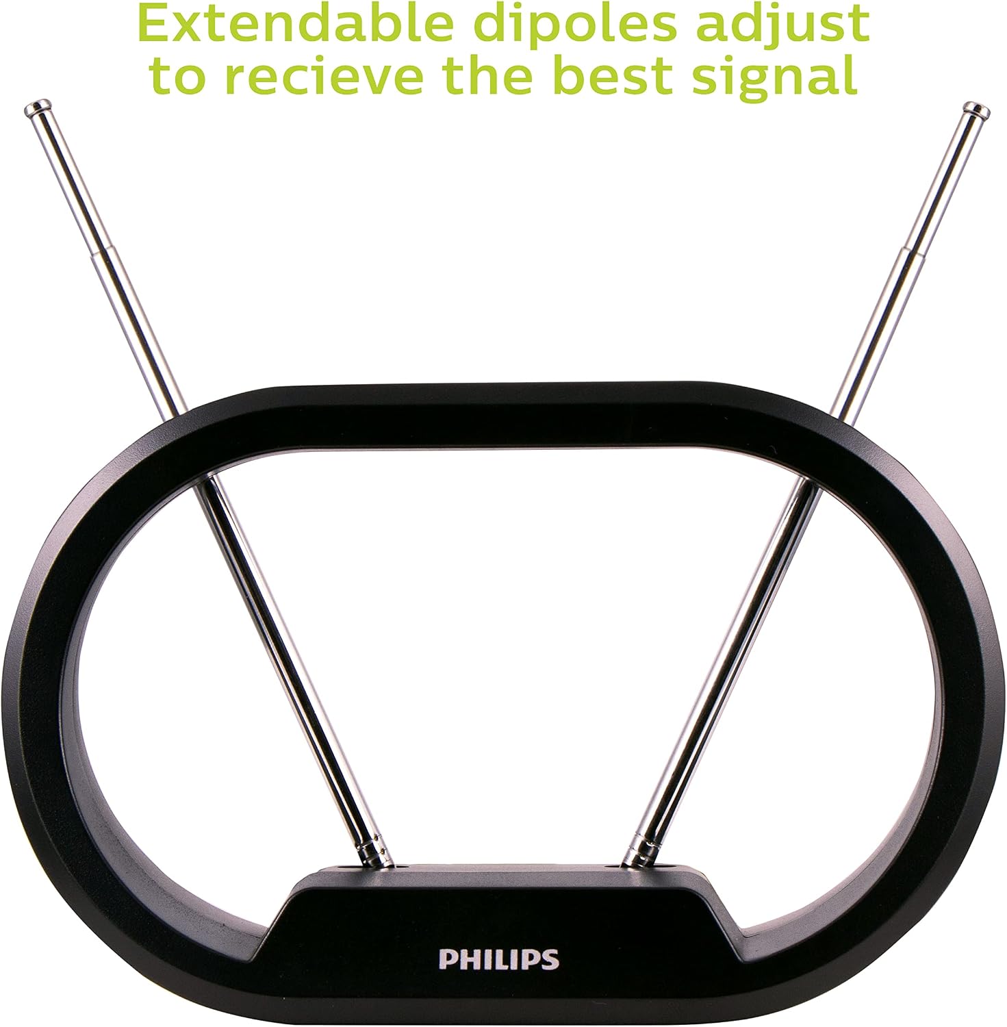 Philips Modern Loop Rabbit Ears Indoor TV Antenna, 15 inch Extendable Dipoles, 4K 1080P VHF UHF, Tabletop Antenna, Digital HDTV Antenna, Smart TV Compatible, 4ft Coaxial Cable, Black, SDV7114A/27