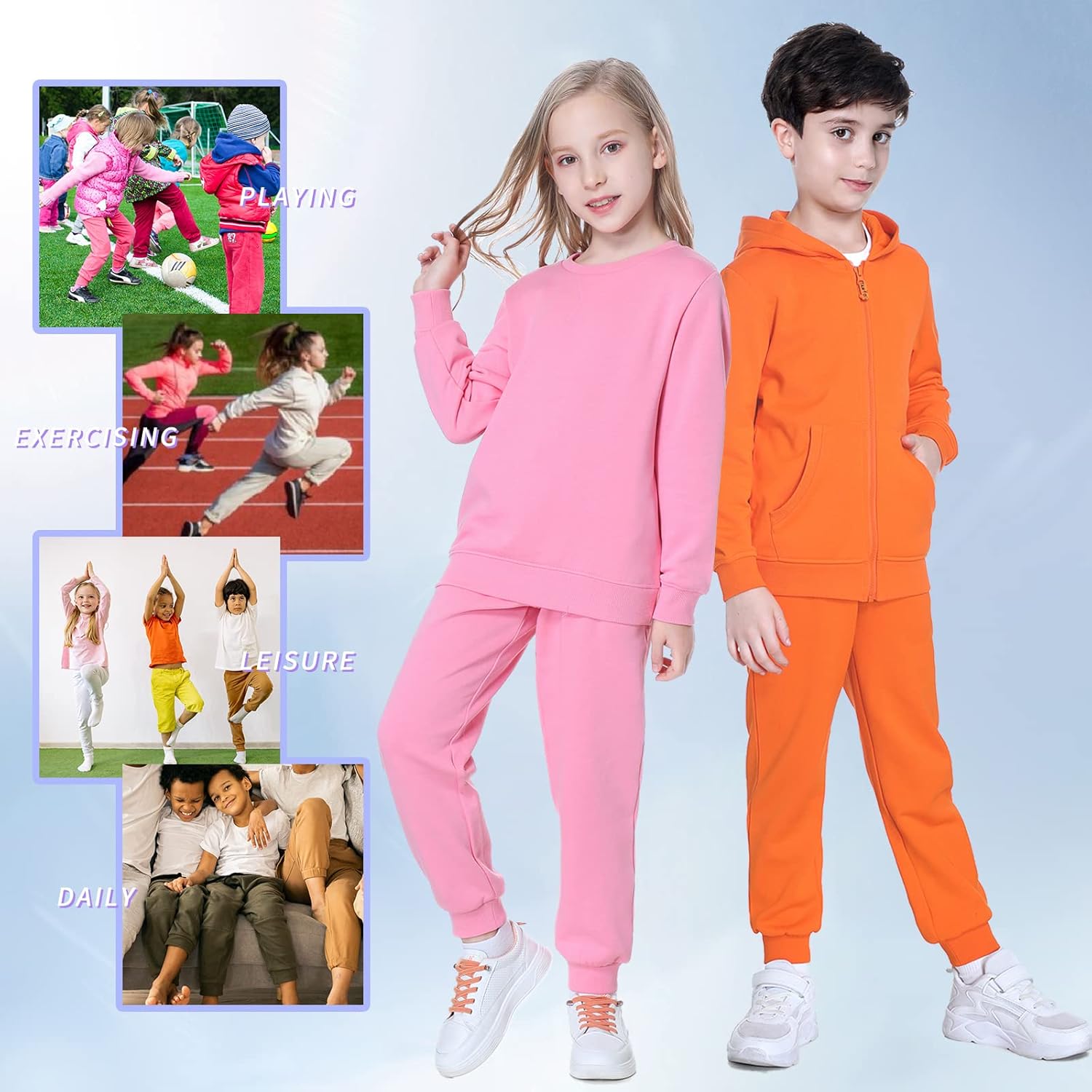 Kid Nation Kids Unisex Soft Brushed Fleece Casual Pull On Jogger Sweatpants with Pockets for Boys or Girls - Image 5