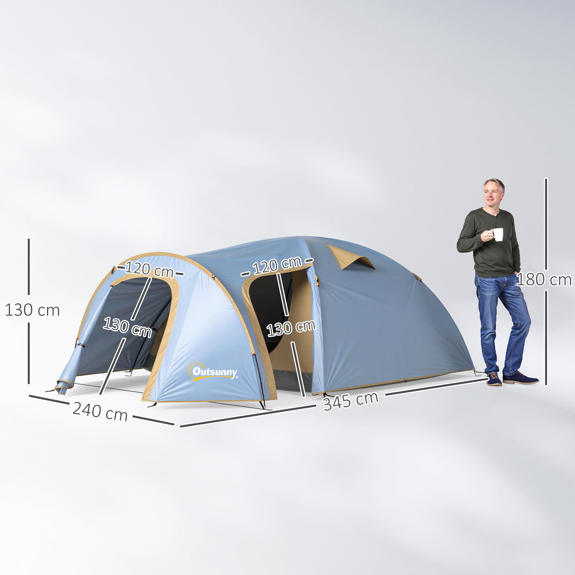 Outsunny Tenda da campeggio per 4 persone, impermeabile, con 2 ante ganci, per campeggio, viaggi, trekking, giardino