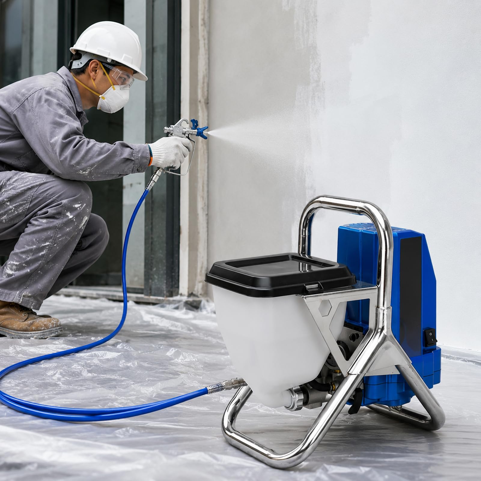 Gykozy High Efficiency Airless Paint Sprayer, Electric Power Sprayer With 6L Container & 16.4Ft High Pressure Hose, 2L/Min Spray Gun For House Painting, Decks