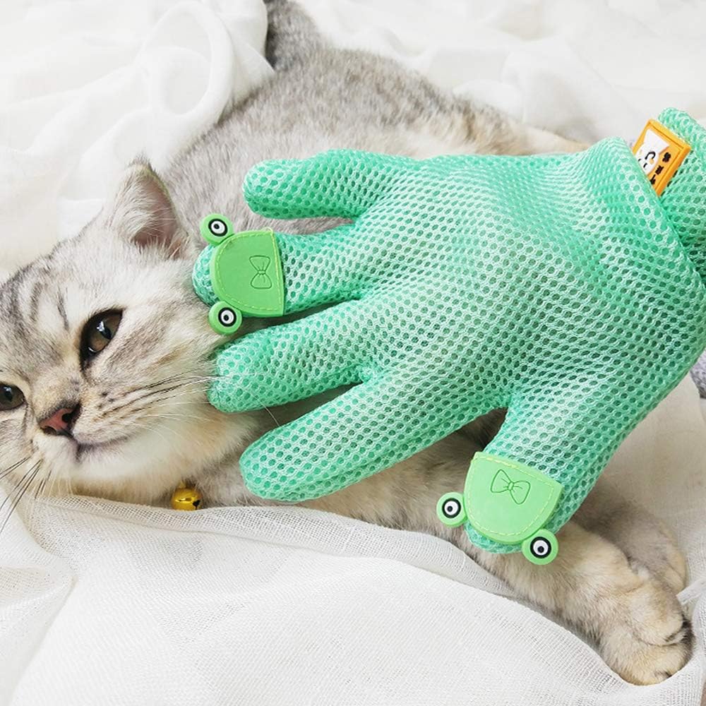 Pet Brush Grooming Gloves Massage Brush Gloves for Grooming Shedding Bath Brush for Shedding Cats and Dogs Grooming Gloves for Right Hand with Toy Set (Green)
