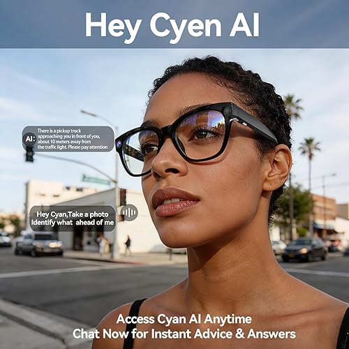 Miniatura 4 de Lentes inteligentes AI con cámara, gafas de cámara HD de 8 MP para hombres, mujeres, gafas de grabación AI con asistente de voz, audio de oído Negro