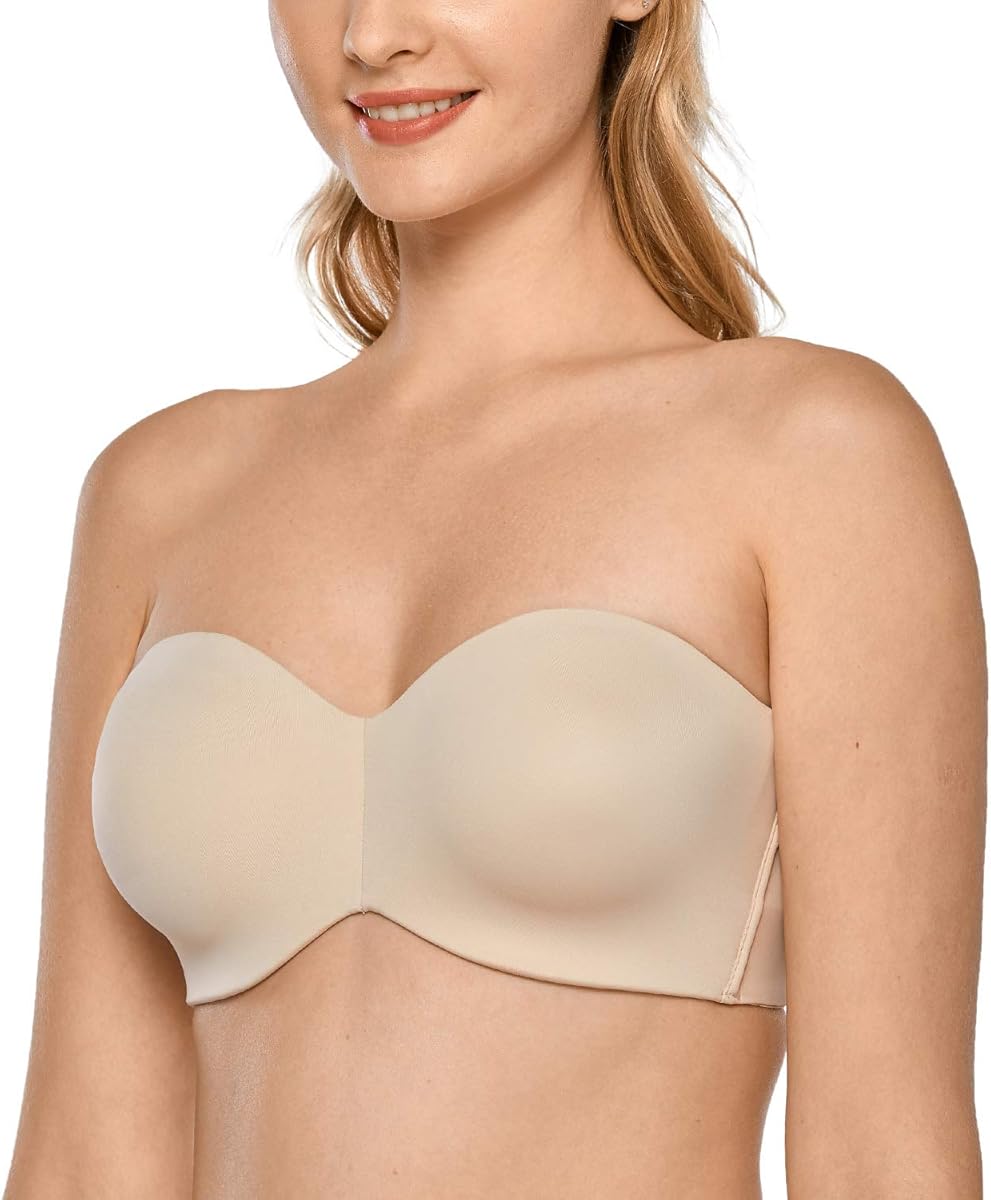 DELIMIRA Women's Strapless Bra Unlined Underwire Minimizer Plus Size Support