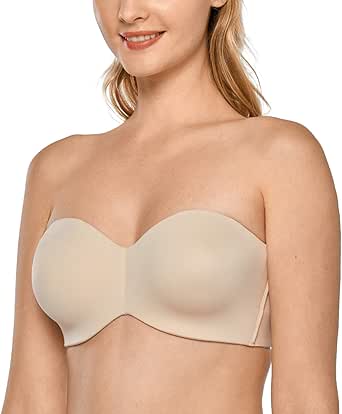 DELIMIRA Women's Strapless Bra Unlined Underwire Minimizer Plus Size Support