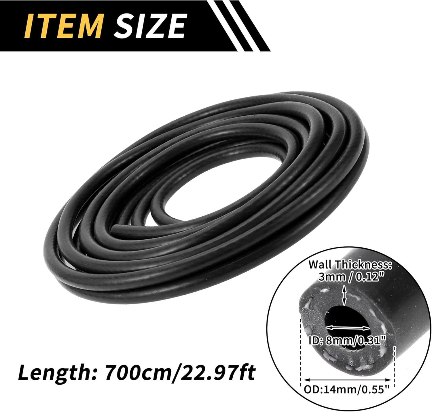 Silicone Vacuum Tubing Hose for Air and Water 22.97ft 5/16" 8mm ID 3mm Thickness High Temperature Black 1 Pc