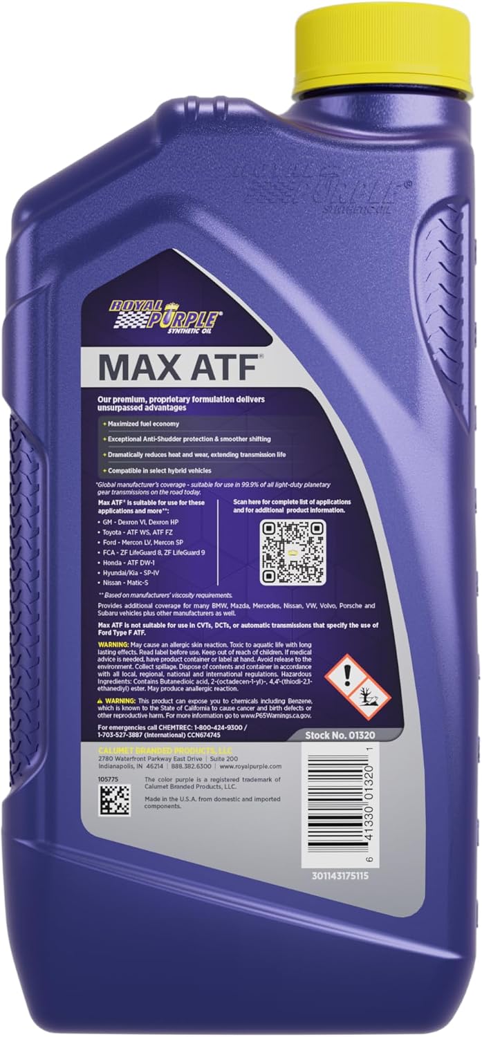 Royal Purple 01320 Max ATF High Performance Synthetic Automatic Transmission Fluid - 1 Quart (ROY01320)