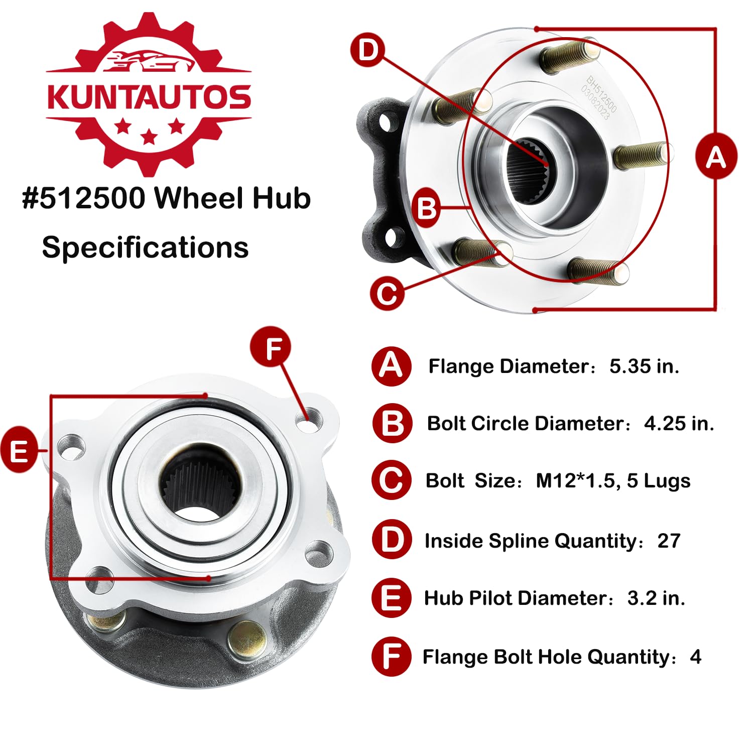 512500 AWD Rear Wheel Hub Bearing Assembly for 2013-2019 Ford Escape, 2015-2019 Lincoln MKC All Wheel Drive 5 Lugs