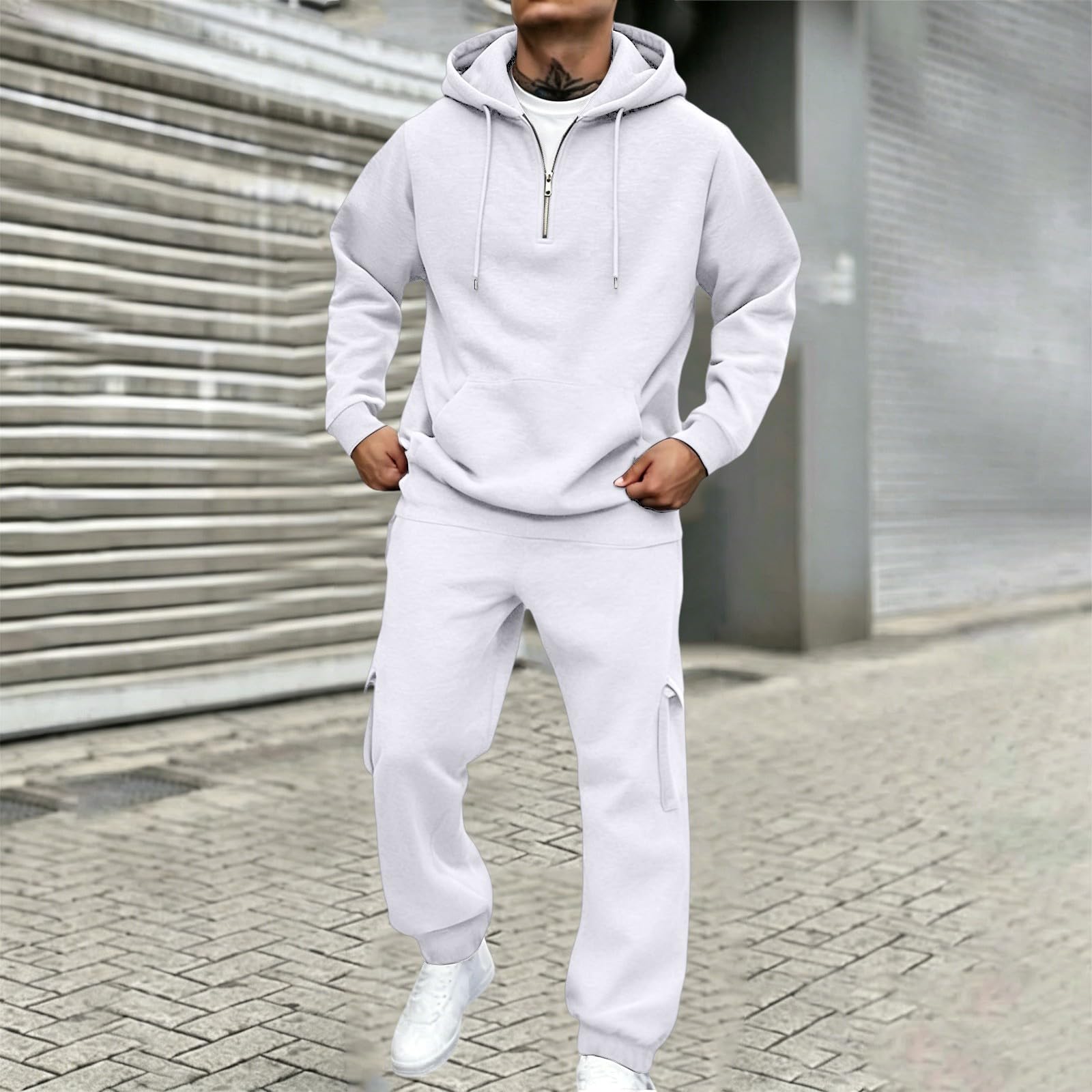 Conjunto de chándal para hombre Sudaderas 1/4 con capucha y pantalón
