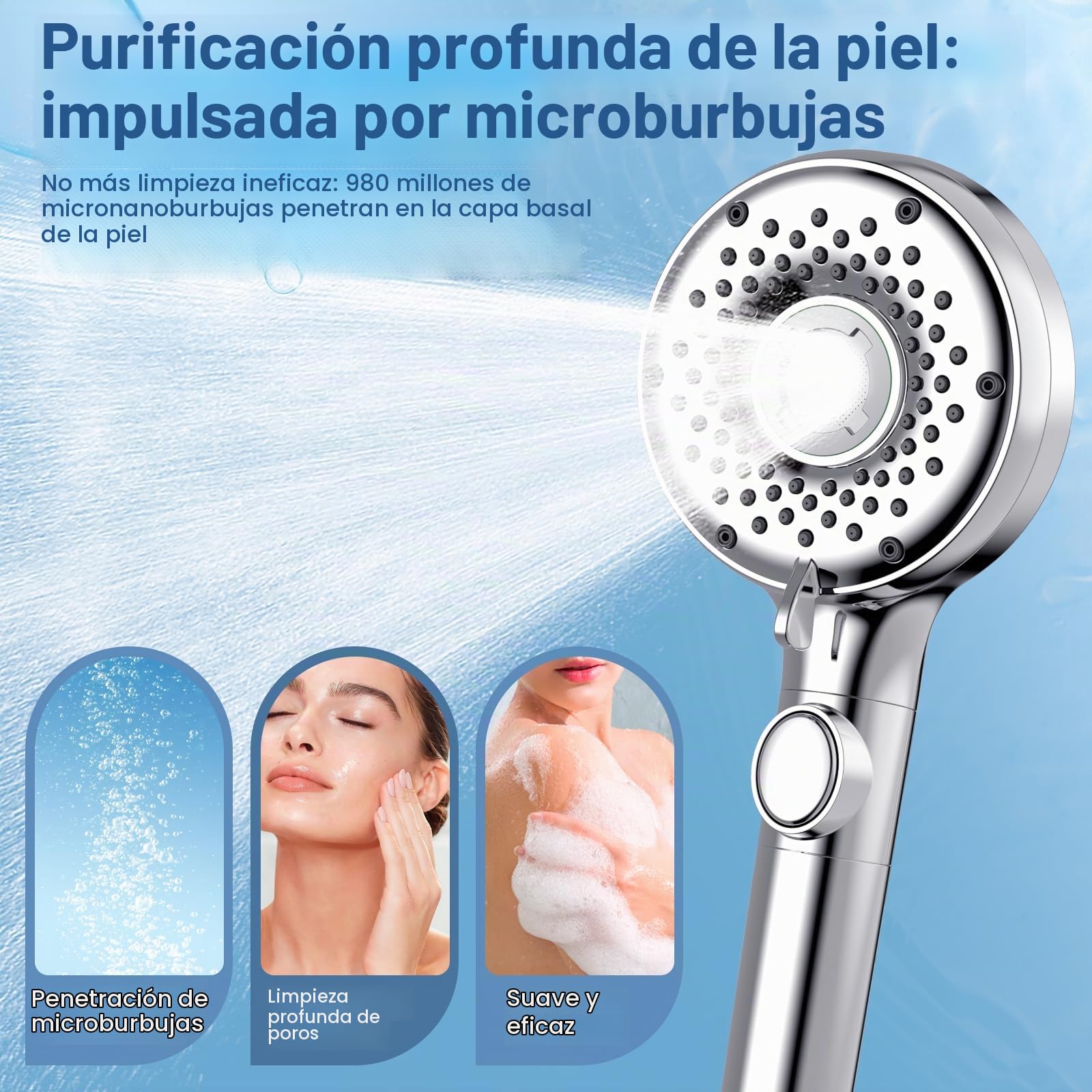 Luxear Alcachofa Ducha de Alta Presión con Filtro 5+1 Modos de Rociado | Ahorrador de Agua con Tecnología de Nanoburbujas Cabezal Ducha con Botón de Parada - Universal (Plateado)