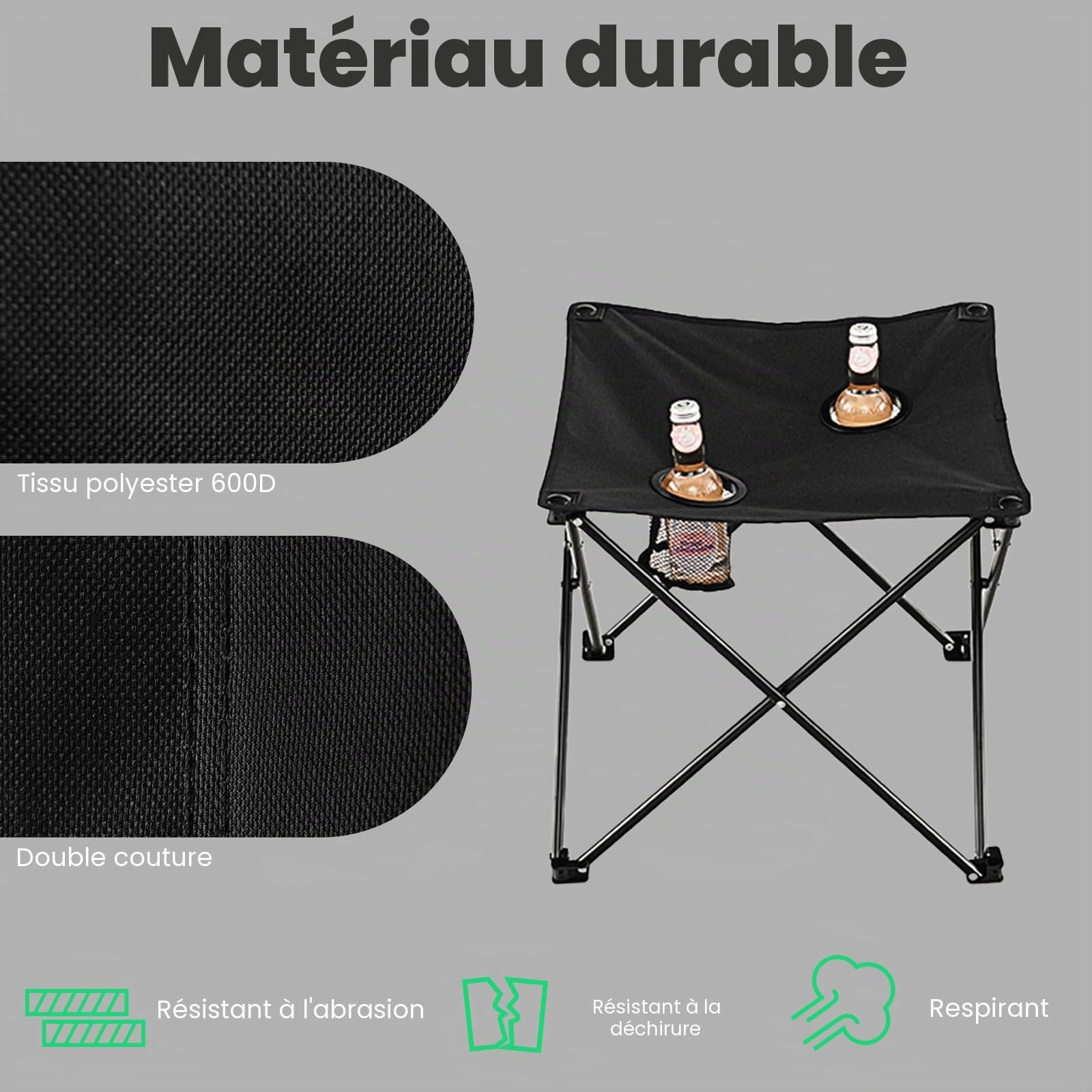 KOMFOTTEU Chaise de Camping Pliante avec Table Pliante, Sac de Rangement