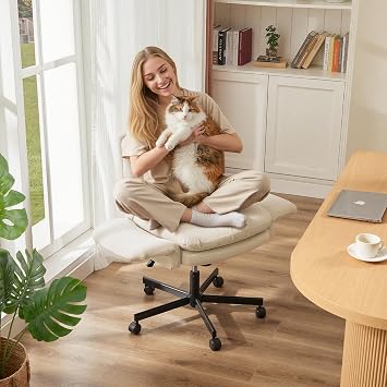 Bestier Criss Cross Office Chair with Flip-Up Arms, Beige Velvet Desk Chair
