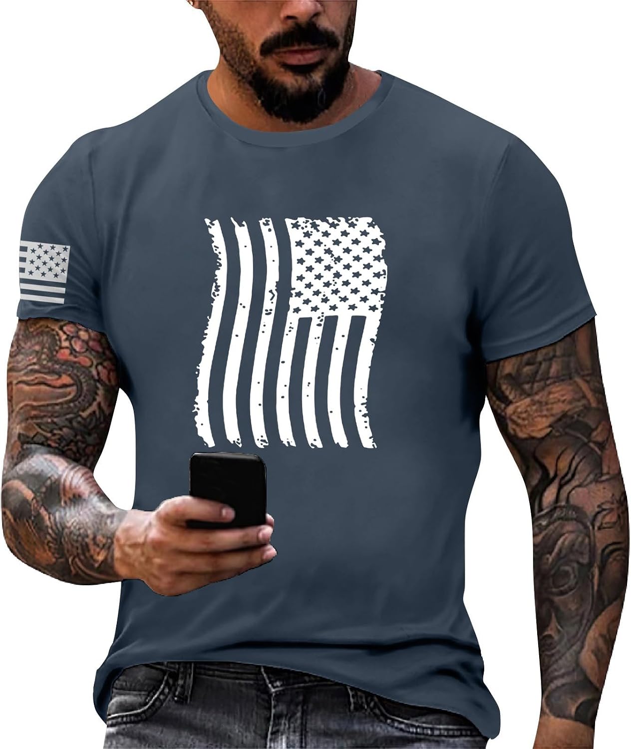 RTRDE Men's Graphic Tee Shirts 4th of July USA American Flag Patriotic Independence Day Short Sleeve Casual Shirt, M-3XL
