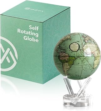 MOVA Globe - Antique Cassini Green Classic 4.5" | Solar Powered Rotating Desktop Globe | Classic Decorative Gift | No Wires or Batteries | Silent Motion Decor