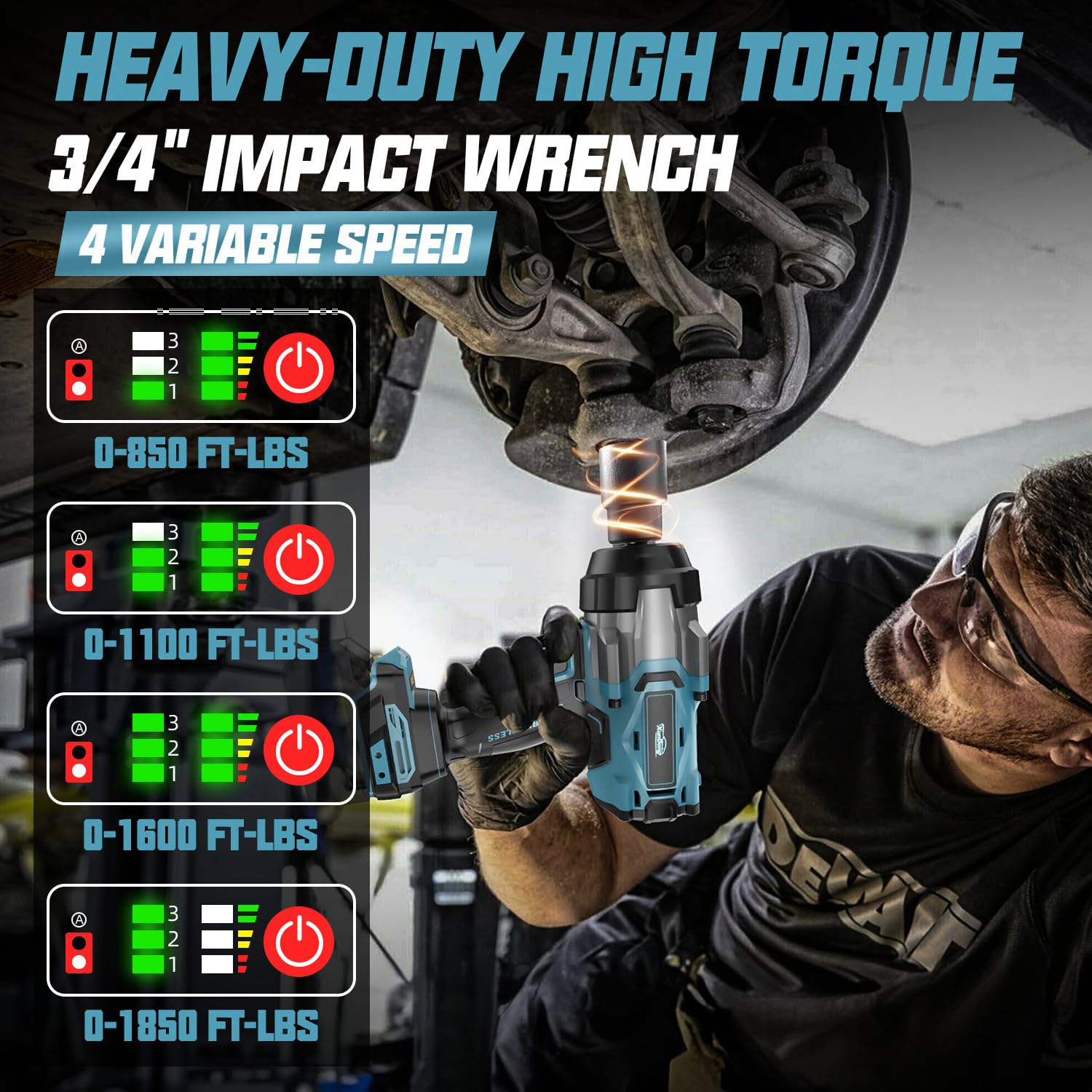 SOARFLY 1/2" Cordless Impact Wrench 1106Ft-Lbs (1500N.m) | 21V Brushless High Torque Impact Gun, 2x4.0Ah Batteries, Variable Speed, LED Light, 5 Sockets for Truck RV Car Tire Repairs product image 16