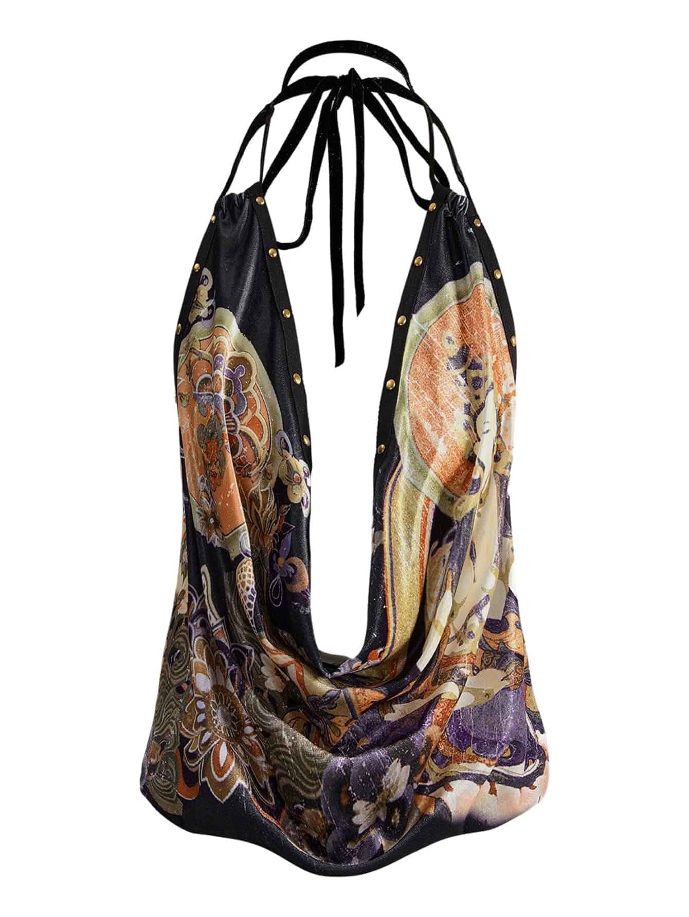 MakeMeChic Women's Draped Going Out Tops Graphic Open Back Y2k Party Outfit Deep V Neck Tops, Sleeveless, Backless, Party, Rave, Festival, Concert Top