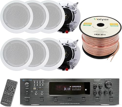 Miniatura 10 de Vaiyer Kit de sistema de audio para el hogar, amplificador Bluetooth de 6 canales de 6000 vatios con 6.5 pulgadas, 8 unidades de 200 W cada uno sin