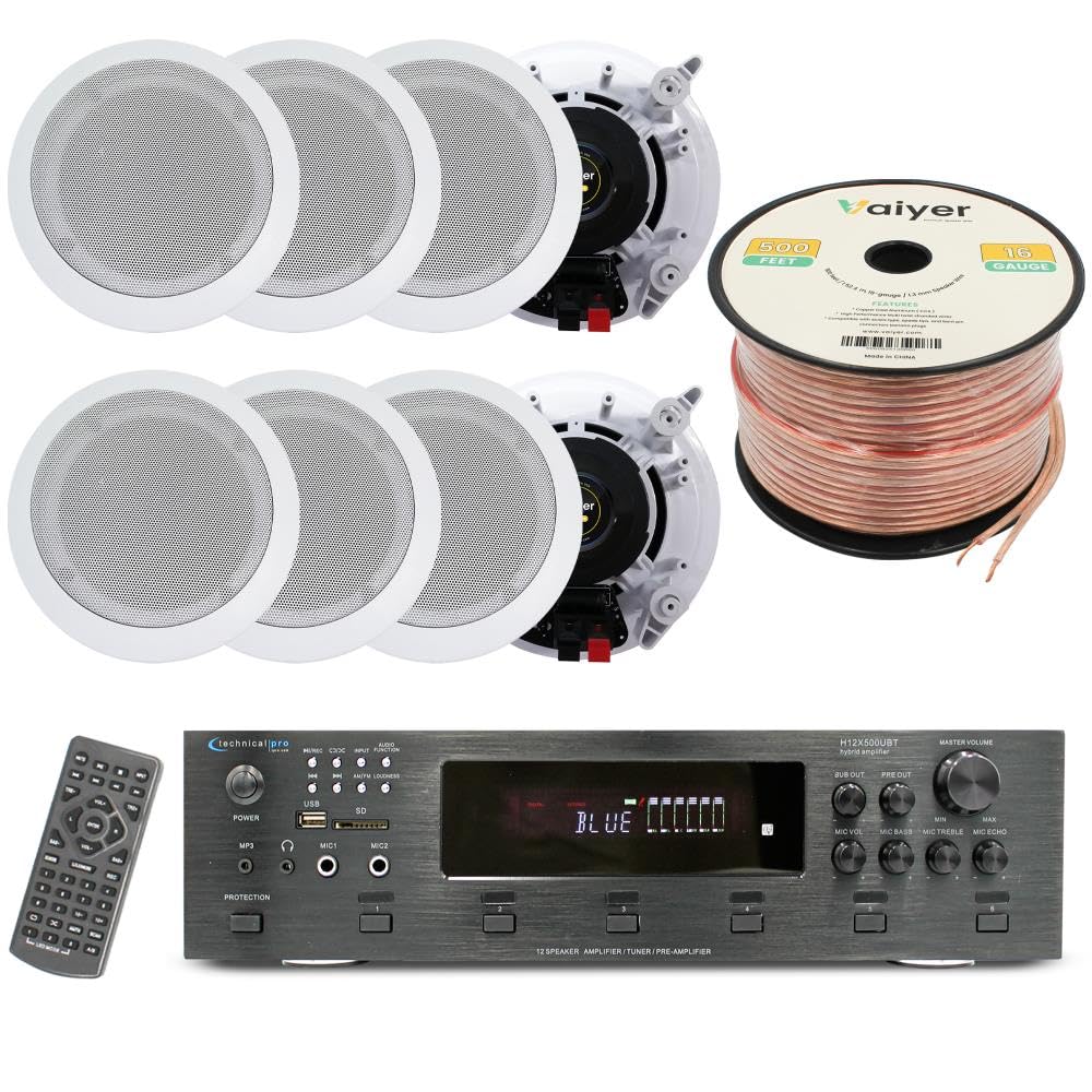Vaiyer Home Theater System Kit, 6-Channel 6000 Watts Bluetooth Amplifier