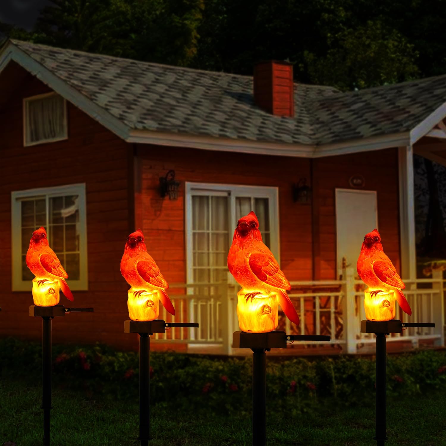 Red Cardinal Figurine Solar Light 2 Pack Garden Decor Outdoor Stake Patio Yard Art Lawn Dad Grave Decorations for Cemetery Mother Day Memorial for Mom Gravesite
