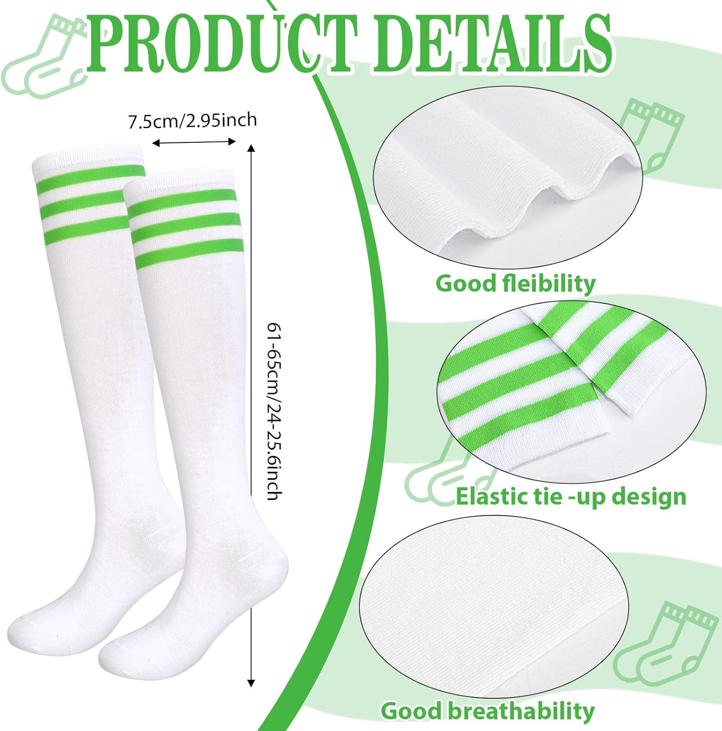 3 Pairs of Stripes Socks Knee High Socks for Women Girls Halloween Anime Hero Cosplay - Image 3