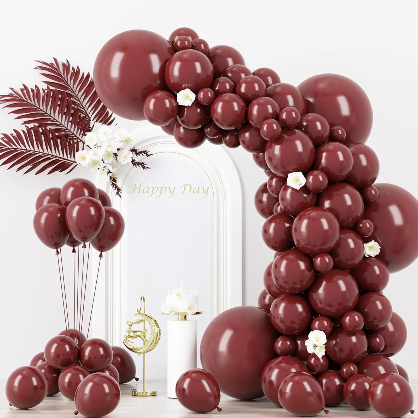 Voircoloria 130pcs Burgundy Balloons Garland Arch Kit, 18 12 10 5 Inch