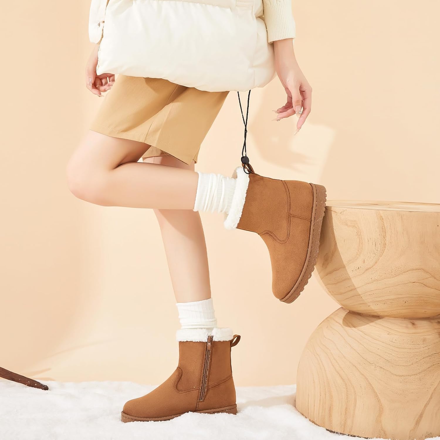 TUOPIN Winter Ankle Black Boots for Women - Slip-On Mini Boots with Side Zipper, Faux Fur Lining & Splash-Resistant - Image 2