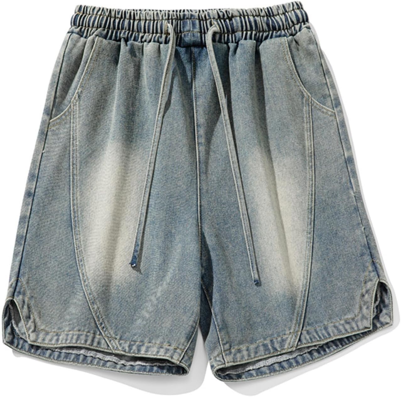 CUTEGAL Y2K Denim Shorts Baggy Wide Leg Short Patchwork Cropped Drawstring Jeans Unisex Casual Streetwear