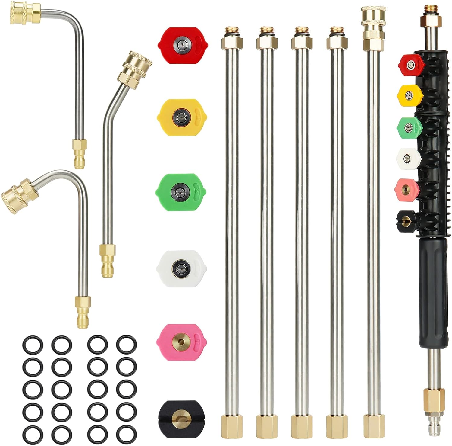Youxmoto Pressure Washer Extension Wand Set, 4000 PSI Upgrade Power Washer Lance With 6 Spray Nozzles, 30°, 90°, 120° Curved Rod, 97 inch, 1/4“ Quick Connect