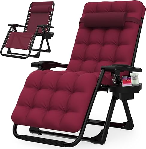 Miniatura 13 de Suteck Silla de Gravedad Cero, Silla de Camping Reclinable con Cojín Removible, Bloqueo Mejorado y Portavasos, Sillas Reclinables de Patio Plegables