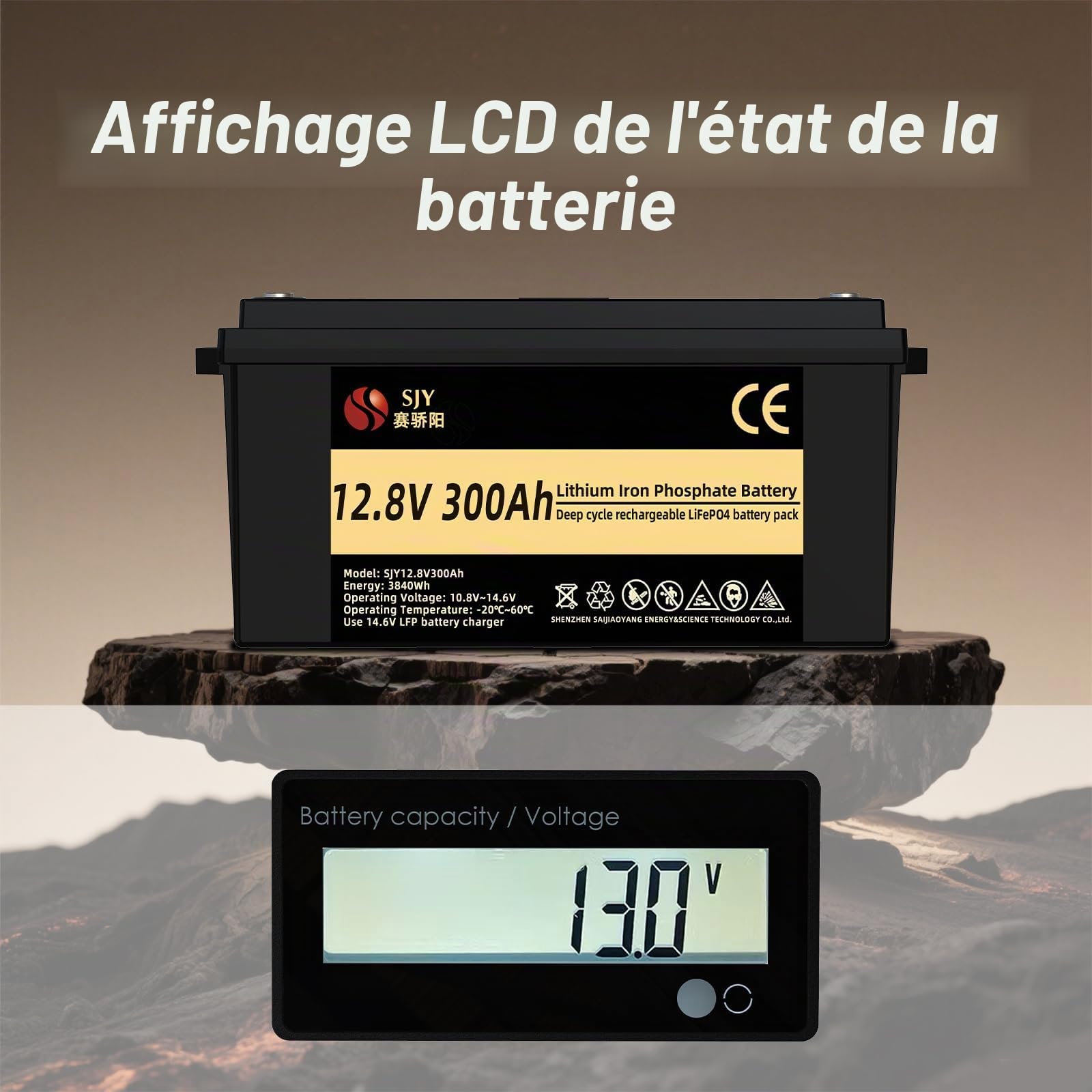 12V 300Ah LifePO4, Batterie au Lithium avec 200A BMS Cycle profond Classe A Batterie LiFePO4 avec LCD Parfait pour Off-Grid, RV, Système Solaire, Bateau, Camper, Remorque de Voyage