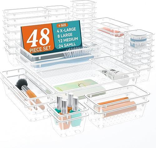Miniatura 13 de Juego de 12 PCS Organizadores de Cajones, Bandejas de Almacenamiento de Herramientas de 4 Tamaños, Organizador de Tocador de Maquillaje de Plástico