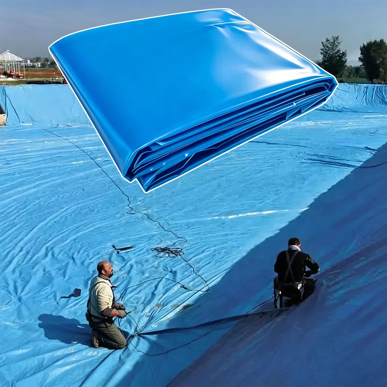 Yopappol Large Size Blue Pond Liner, UV Resistant HDPE Impermeable Membrane Sheet, Pond Underlayment for Outdoor Aquaculture, Garden Stream and Decorative Waterfall(3x8m(9.8x26.2ft))