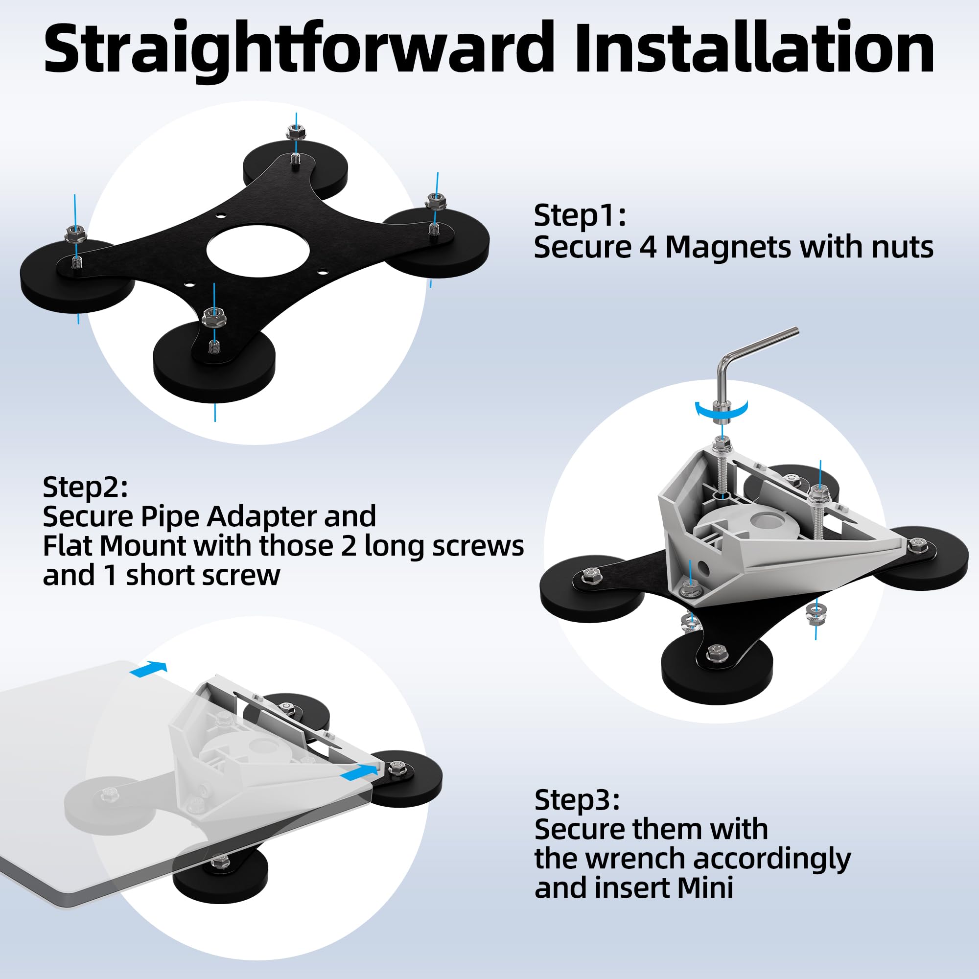 Joinfworld Starlink Mini magnetyczny uchwyt na dach samochodowy Starlink Mini, mocna magnetyczna podstawa, szybka instalacja, do samochodu, ciężarówki, kampera, łodzi, jachtu