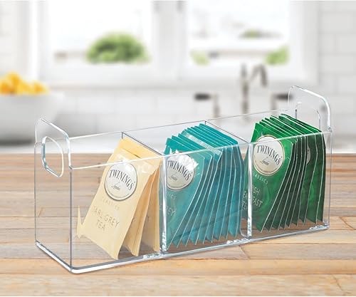 Miniatura 7 de mDesign Organizador de condimentos de plástico y soporte para bolsas de té, organizador de almacenamiento de 3 compartimentos para despensaencimera,
