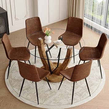 48 Inch Round Glass Dining Table Set for 6