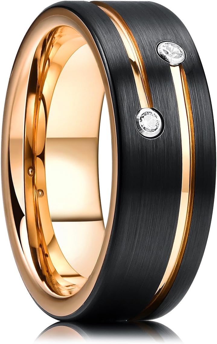 King Will Mens Tungsten Wedding Band with Cubic Zircon Inlay 7mm/8mm Flat Cut Comfort Fit Engagement Rings