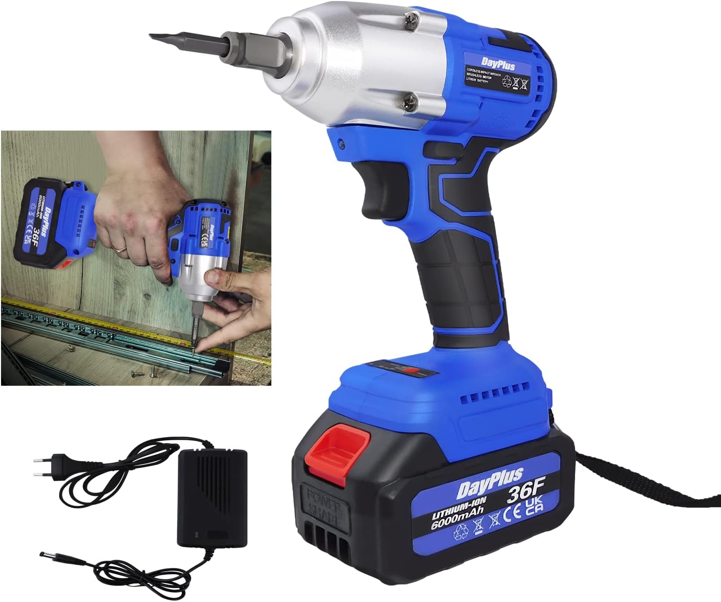 HSHa 20V Cordless Impact Wrench, 1/2-inch, 310 Ft Pounds Max Torque, 6.0Ah Li-ion Battery with Fast Charger, Easy Carrying, Lithium Impact Wrench with 4 Pcs Drive Impact Sockets