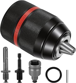 3-in-1 Keyless Drill Chuck Adapter Half an inch-20 UNF Thread 1/16" to 1/2" Clamping Range with 3/8" to 1/2" Adapter with 1/4" Hex Shank for Impact Driver Wrench Rotary Hammer