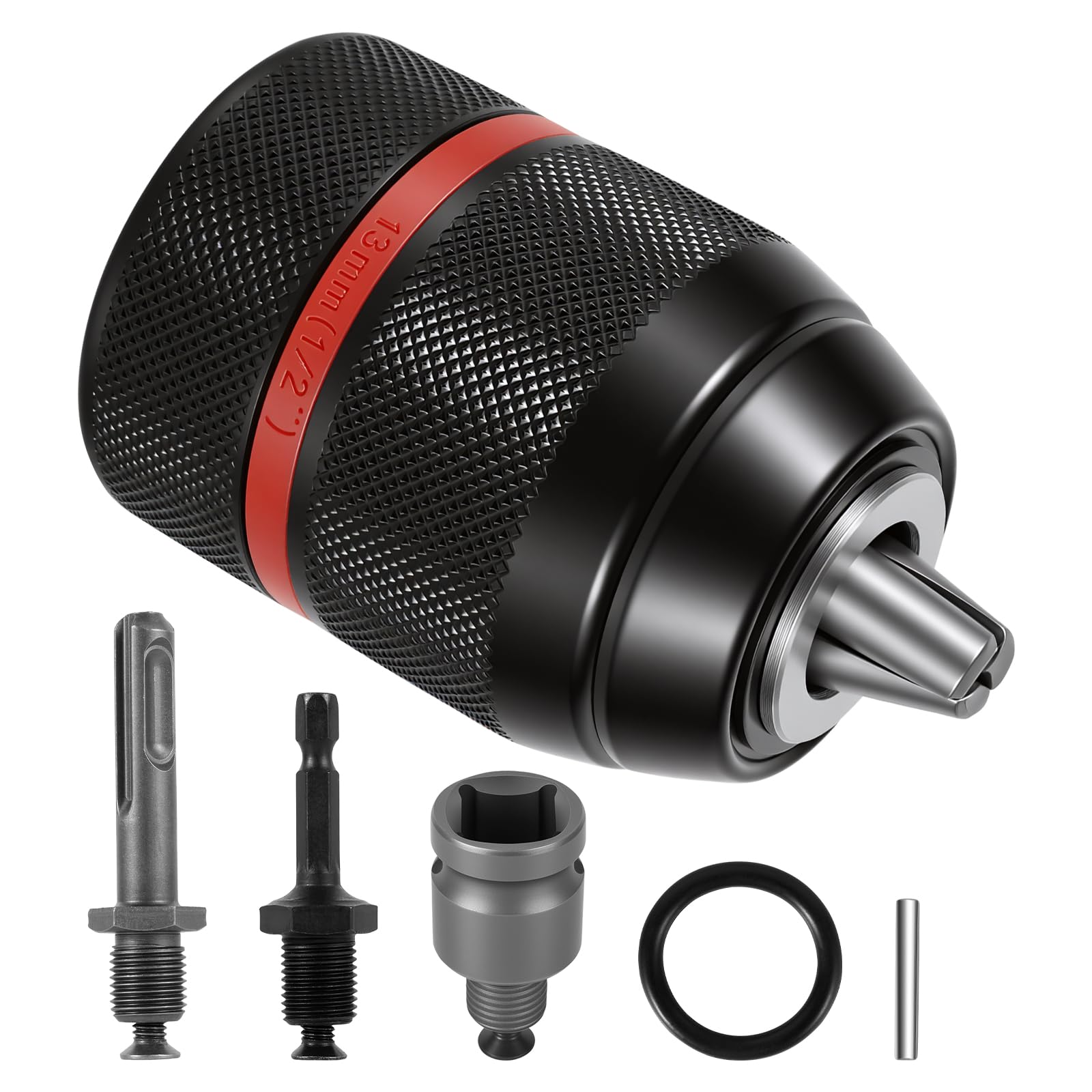 3-in-1 Keyless Drill Chuck Adapter Half an inch-20 UNF Thread 1/16" to 1/2" Clamping Range with 3/8" to 1/2" Adapter with 1/4" Hex Shank for Impact Driver Wrench Rotary Hammer ﻿