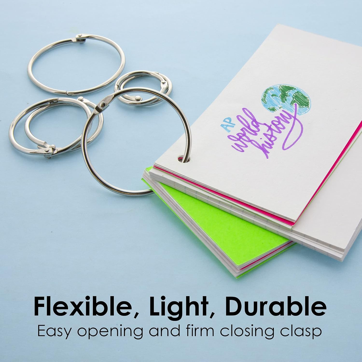 BAZIC Products Loose Leaf Binder Ring, Assorted Sizes (1", 1 1/2", 2"), Book Rings Binder Rings, Nickel Plated Steel Metal Ring (10/Pack), 24-Packs