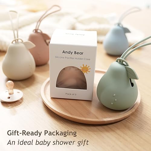 Miniatura 5 de Andy Bear Funda de silicona para chupete, funda de almacenamiento de silicona para bebé, portátil, a prueba de fugas, sin BPA, juego de 3 unidades,