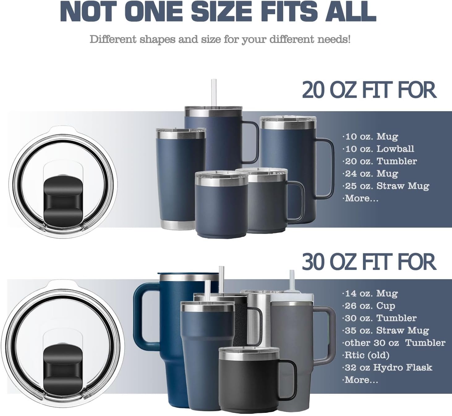 30 oz Tumbler Lid Replacement for Yeti 30/32 oz Tumbler, 14 oz Mug and 35 oz Straw Mug, Travel Spill Proof Cup Lids with Magnetic Slider, BPA Free (2 Pack) - Image 4