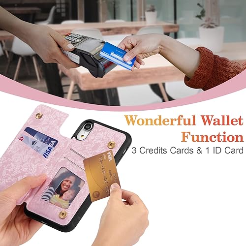 Miniatura 23 de UEEBAI Funda tipo cartera para iPhone 15 Pro Max con tarjetero, cubierta de cuero PU con soporte, bloqueo RFID, doble cierre magnético, relieve de