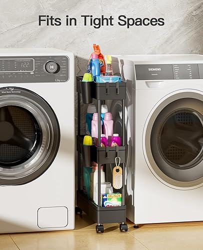 Miniatura 13 de Pipishell PIUC07WK2 - Carrito de baño, paquete de 2 organizadores de almacenamiento delgado con tazas y ganchos colgantes, con ruedas para baño,