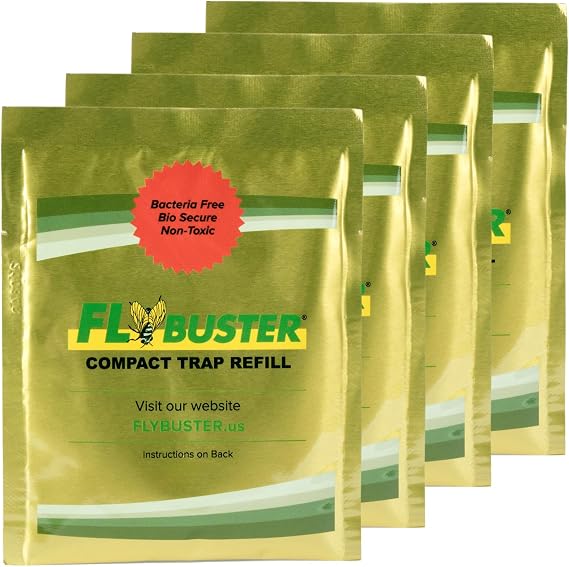 Fly Bait Refill Packs | Flybuster Compact | Non-Toxic | Bait Powder for All Flytraps | 4-Pack