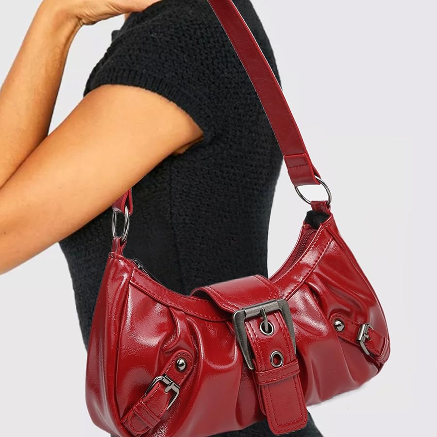 XJKLBYQ Y2k Purse Wine Red Shoulder Bag Pu Leather Punk Style
