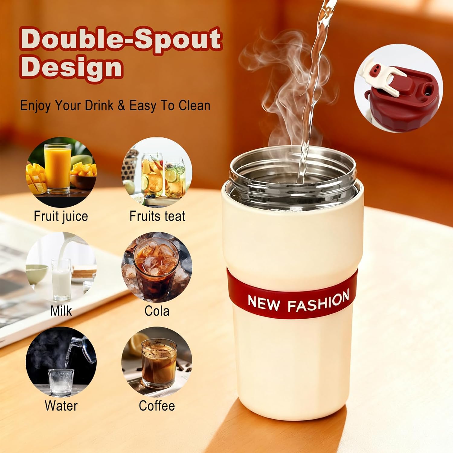 Toycol Tea Infuser Insulated Tumbler with Magnetic Detachable Strainer, 16OZ/480ML Insulated Stainless Steel Water Bottle for Loose Leaf Tea, Coffee, One-Touch Brewing, Gift for Men & Women(Beige) - Image 7